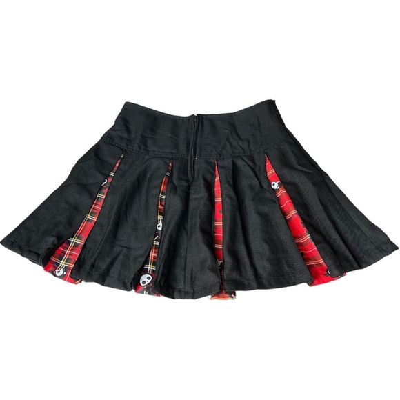 Hot Topic Skelanimals Plaid Contrast Pleated Unicorn Skull Skirt Black Red Small - Picture 2 of 8